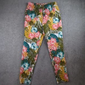 Roamans Pants Womens Large Tropical Floral High Rise Straight Leg Stretch Lounge